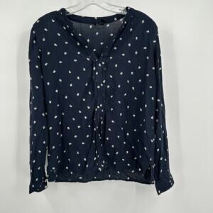 MNG Collection Womens Pullover Top Size S Navy Skulls Whimsigoth Goth V‎ Neck